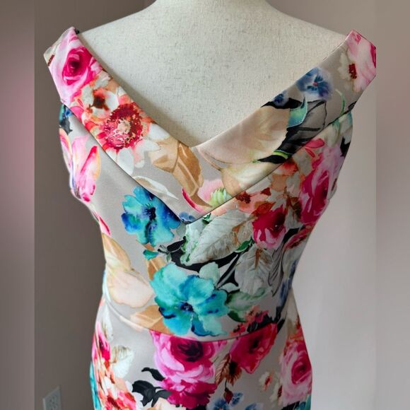 Gorgeous floral off the shoulder ASOS Scuba midi dress bodycon sz 8 wedding - Picture 2 of 12